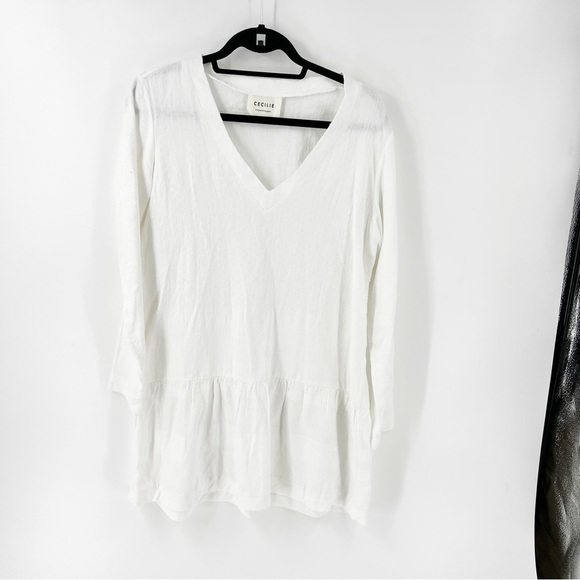 ✅ CECILIE OF COPENHAGEN WHITE COTTON V-NECK TUNIC DRESS LONG SLEEVE ONE SI… - Picture 1 of 8